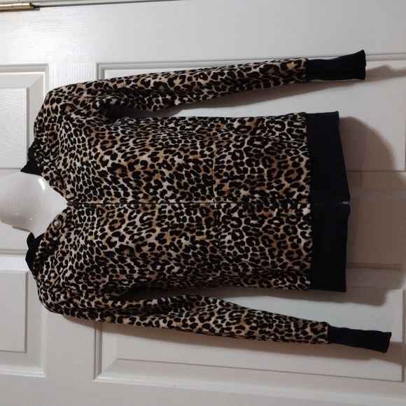 Leopard Print Y2K Zip-Up Hoodie Small - Picture 3 of 10
